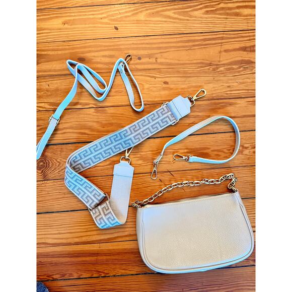 Genuine Italian Leather Shoulder Bag – Beige Crossbody w/ Gold Chain & 3 Straps - Picture 2 of 8